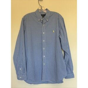 Ralph Lauren Blue/White Gingham Check Cotton Stretch Button Down Mens Large